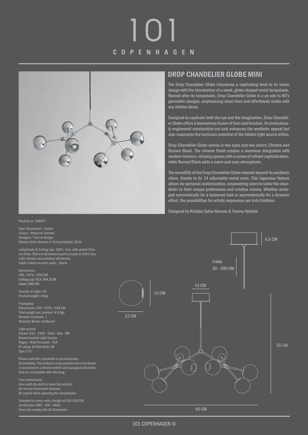Drop Chandelier Globe, Mini - Chrome (5m)
